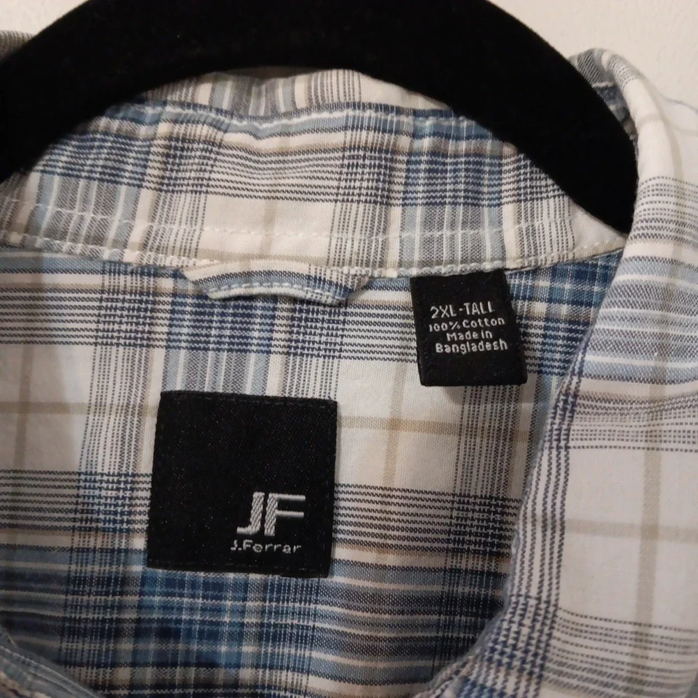 J. Ferrar‎ Shirt Men 2XL Tall Blue Short Sleeve Button Up Cotton - Picture 4 of 13
